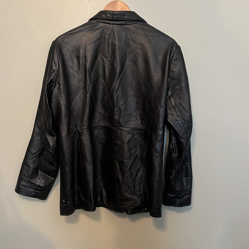 Old Navy 100% genuine leather coat women’s size large button front black - Picture 5 of 5